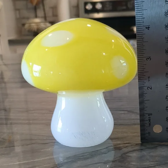 Yellow and White Glass Mushroom Decor - Picture 5 of 5
